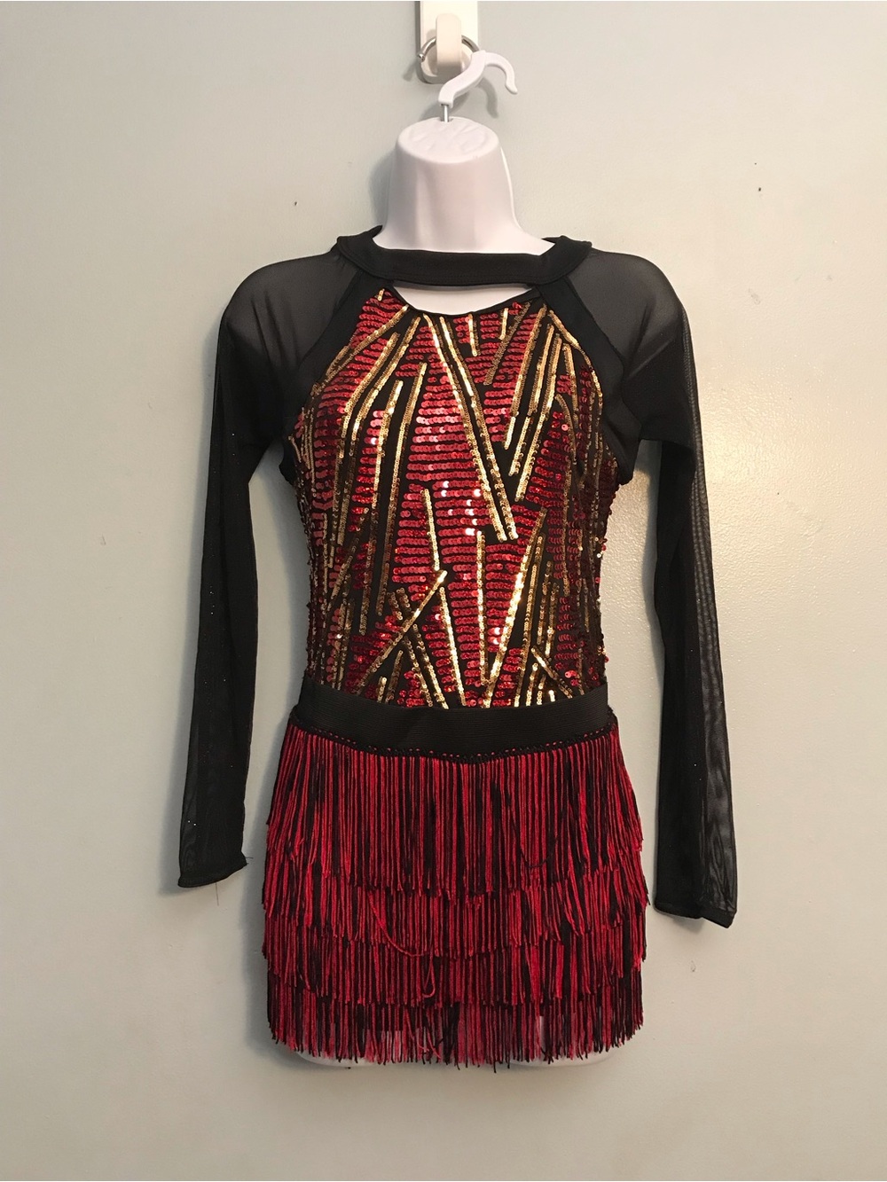 Girls' Red & Gold Sequin Fringe Dance Dress